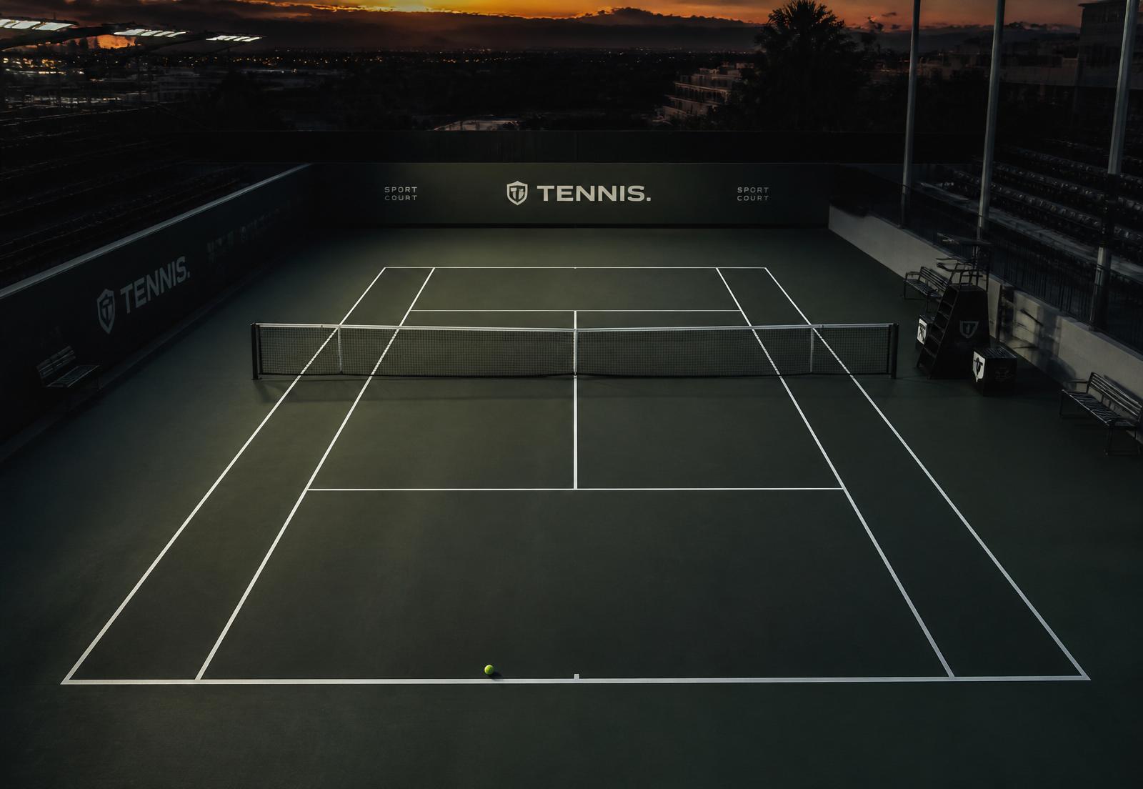Tennis court at dusk